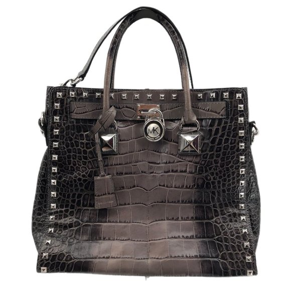 Michael Kors Gray Animal Print Leather Shoulder Bag | Silver Hardware - Picture 1 of 6